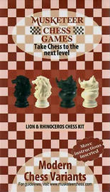 Musketeer Chess Variant Kit - Lion & Rhinoceros - Black & White